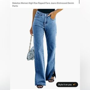 Women's Dokotoo Women High Rise Ripped Flare Jeans Distressed Denim Pants